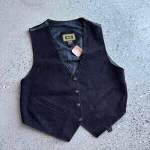 AJ’s Men’s Large Vest Black Suede Leather Snap 90s Western Rodeo Festival